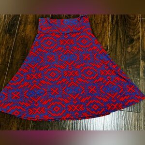 Like brand new! LuLaRoe " Azure" skirt. Red and royal blue. Foldable waist band